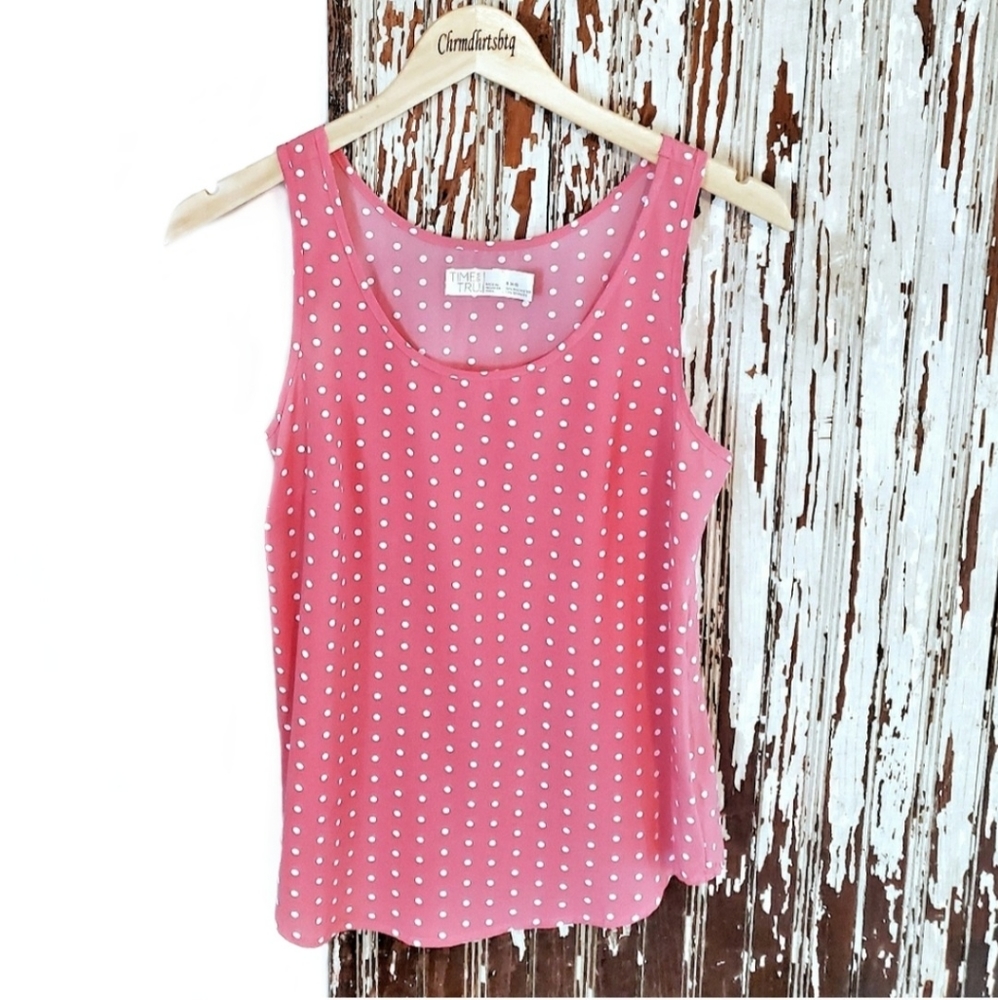 Time And Tru Everyday Woven Tank Top Pink Dot Size M
